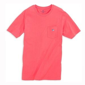 Southern Tide Men’s Embroidered Pocket Short Seeve Tee Shirt Sunset Red Pink